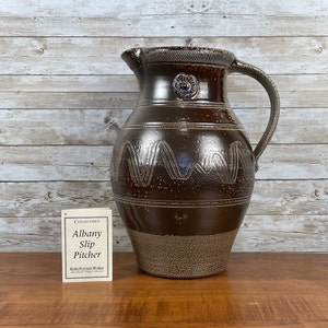 Rowe Pottery Works Vintage 5-Qt./12.5" Tall Lg. Limited Edition STONEWARE ALBANY PITCHER with Slip-Glaze Historical Collectible Home Decor