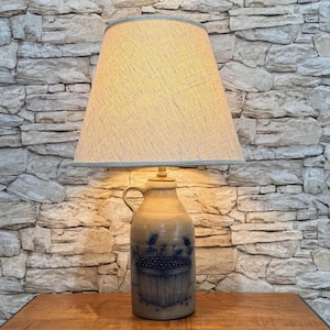 SALMON FALLS STONEWARE Vintage Large Decorative Table Lamp Base with Blueberry Basket W/O Lampshade Collectible Salt-Glaze Home Lighting