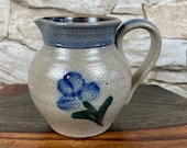 Vintage 1998 Rowe Pottery Works RPW 4 quot Tall CREAMER PITCHER with Glenflower Design Salt-Glaze Collectible Kitchen Home Farmhouse Country