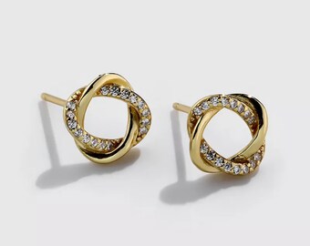 Double Circle Zirconia Earrings, 925 Sterling Silver Round
