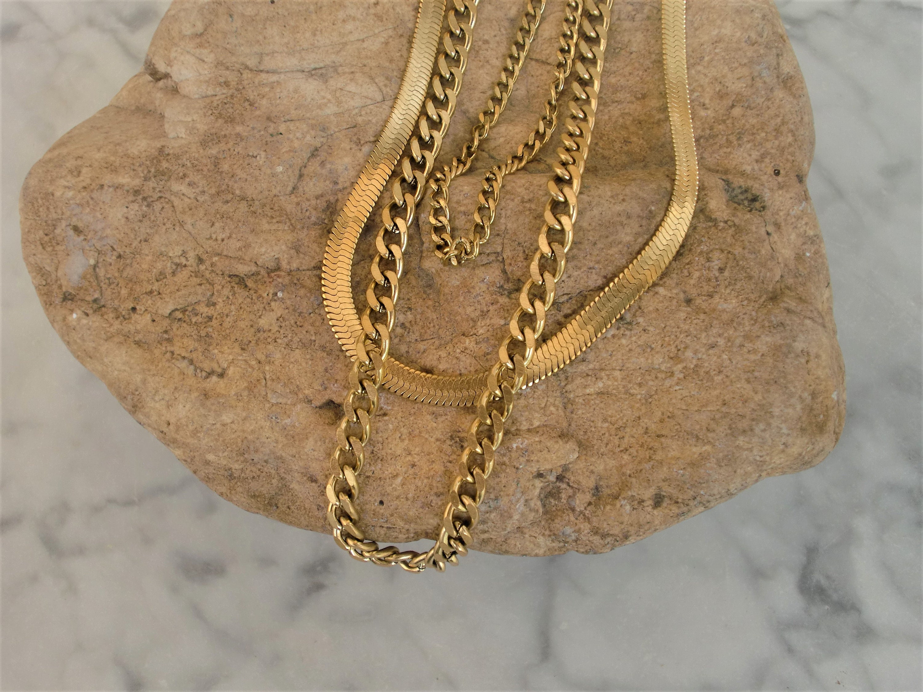Set Gioielli Oro Acciaio Inox - Collana Serpente + Bracciale Per Lei E Lui - 40cm+5mm - Foto 2