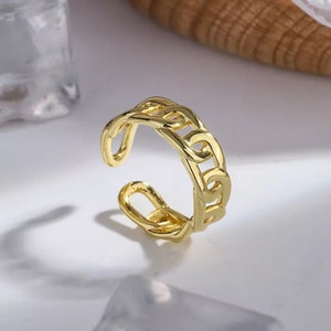 925 Sterling Zilver Twist Chain Ring, 18K Gouden Kettingring, Dikke Kettingring, Curb Ring, Gold Band Ring, Sierlijke Ring, Stapelring, Cadeau