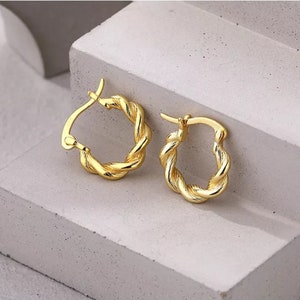 Twisted rope hoop earrings, 18k gold hoop earrings, Twisted hoops, Sterling silver, Dainty charm earrings, Chunky hoops, Minimalist, Gift