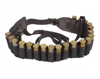 Leather Bullet Holder Belt Ammunitions Shell Holder Ammo Belt Bullet Loops Holds 20 Shells Pattern 12-20 Caliber