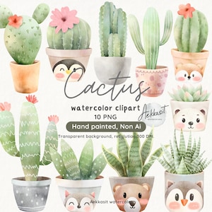 Watercolor Cactus Clip Art | Cute Succulent Clipart | Botanical Cacti Download | Instant PNG for Commercial Use