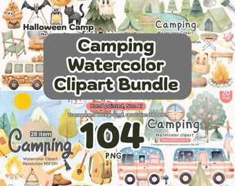 Aquarell Camping Clipart Bundle: Handgemalte Illustrationen (digitaler Download)