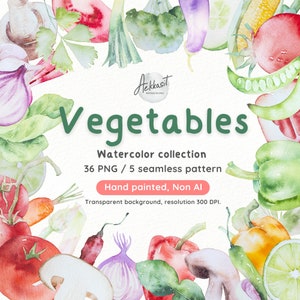 Watercolor Vegetables Clipart | Digital Download | Commercial Use | Garden Vegetable PNG | Healthy Food Illustrations