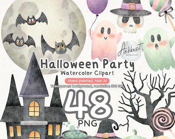 Halloween Watercolor Clipart, Pumpkin, Ghosts (PNG)