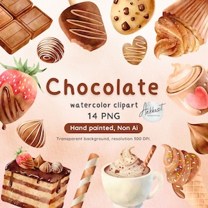 Chocolate Chip Cookie Clip Art, Watercolor Dessert Clipart, Instant Download, Baking Images