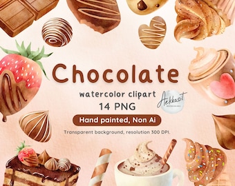Chocolate Chip Cookie Clip Art, Watercolor Dessert Clipart, Instant Download, Baking Images