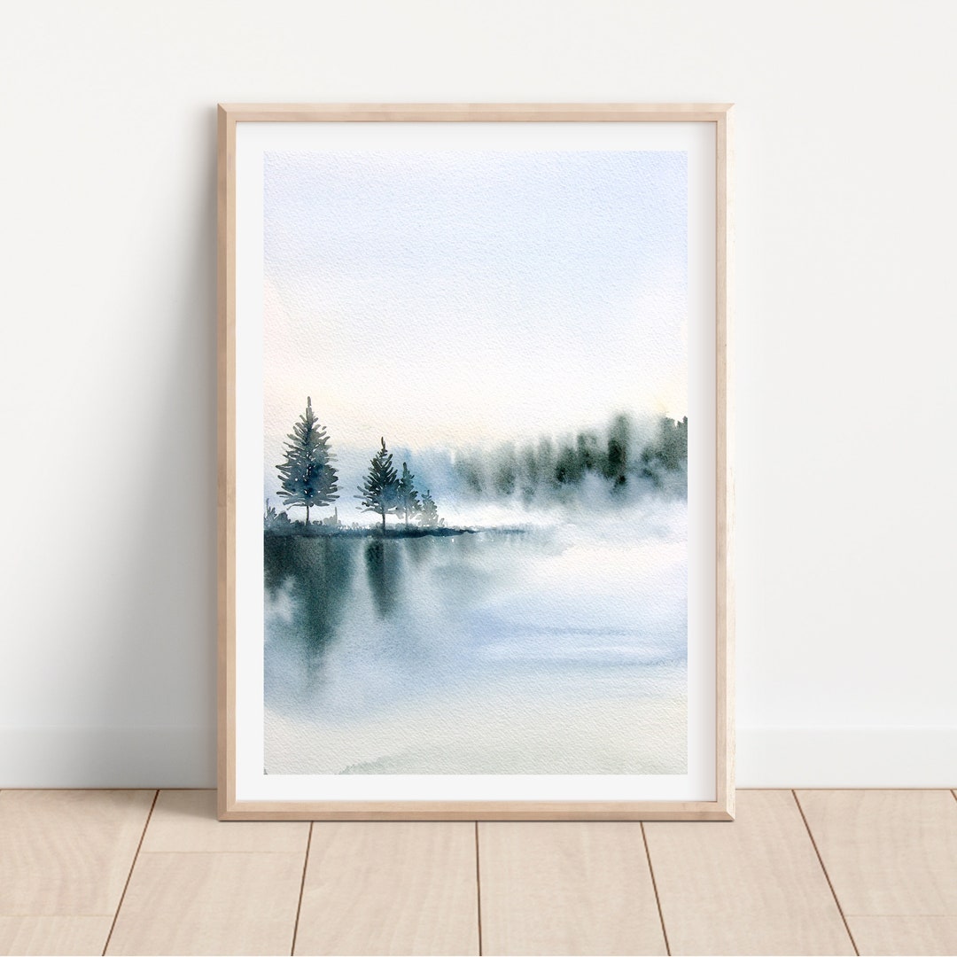 Watercolor Painting of Pine Forest Landscape Watercolor - Etsy