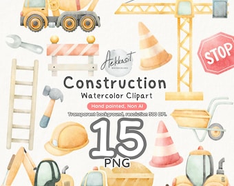 Watercolor Construction PNG - Hand-Painted Vehicle Clipart for Kids, High-Resolution DIY File