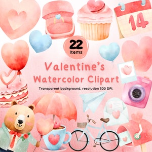 Valentine Watercolor Clipart: 22 PNG Files, Commercial Use