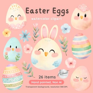Pastel Watercolor Eggs Clipart, Cute Easter PNG Graphic, Instant Download for Spring Crafts, Non-AI Art