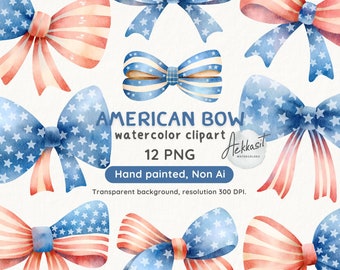 Patriotic Bow Clipart: 4th of July Watercolor PNG (Digital Download)