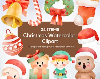 Christmas Watercolor Clipart Bundle | Holiday Graphics (PNG)
