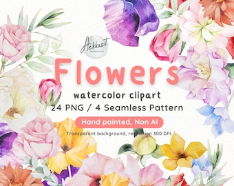 Clipart fleur aquarelle : faire-part de mariage floral PNG (téléchargement numérique)