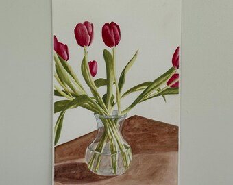 Original Tulip Watercolor Painting – Floral Home Decor (12x18)