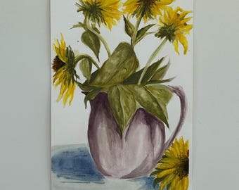 Original Sunflower Watercolor Painting – Floral Home Decor (12x18)