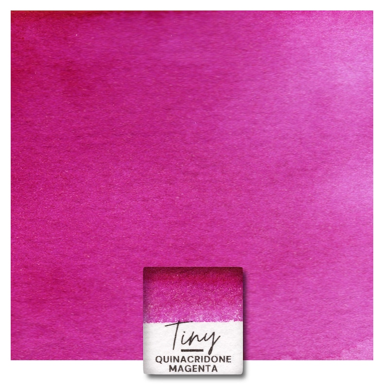 Pu&ograve; includere: Una tavolozza di acquerello di colore magenta vibrante. La tavolozza &egrave; etichettata "Tiny Quinacridone Magenta."
