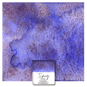 May include: Abstract watercolor background in shades of blue and brown. The texture has a mottled appearance with a small, rectangular label in the lower right corner that reads "Tiny Transcendent."