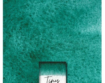 May include: A watercolor paint swatch in a teal green color. The paint swatch is labeled "Tiny Viridian".