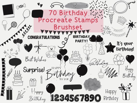 Procreate Birthday Stamps | Procreate Party stamps | Doodle stamps |  Balloons, cakes, gifts | Stamp Brushset 