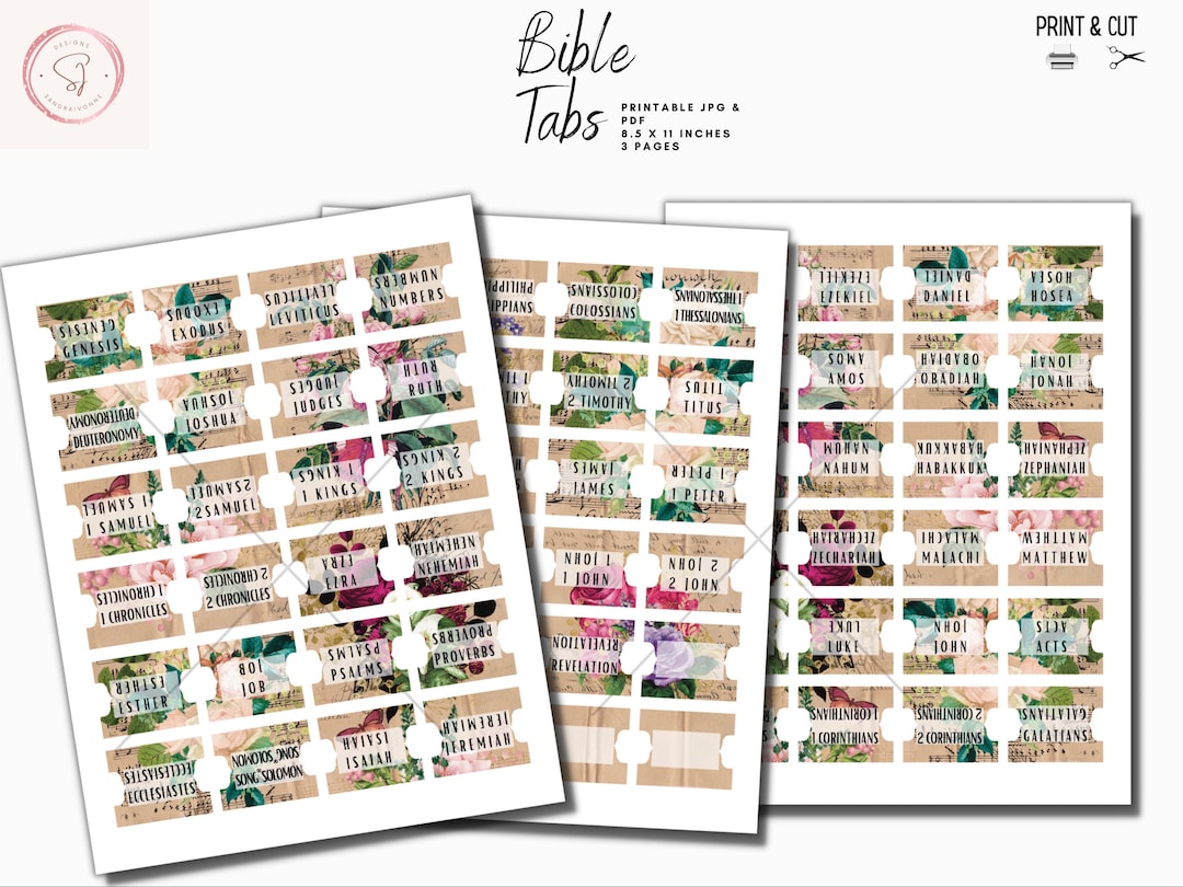 Printable Double Sided Floral Bible Tabs, Bible Tab Printable ...
