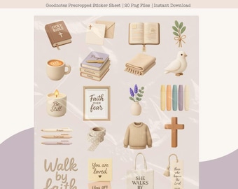 Christian Digital Sticker Set – Faith & Cozy Edition Vol.1 | Pre-Cropped for Goodnotes | Bible Journaling and Digital Planner PNGs