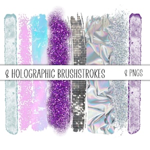 8 holographic brush strokes  8 png clip art design glitter foil stroke goodnotes stickers Instagram transparent background | Iridescent png