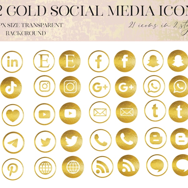 Gold Transparent Social Media Icons, Gold Social Sharing Icons, Gold Social Blog Icons, Instant Download glam icons for blogs and social