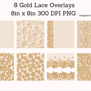 Gold Muster Overlays für digitales Papier, Scrapbooking, Einladungen, Goldfolie Verzierungen, Blattgold Overlay Clipart Goldene Spitze Clipart