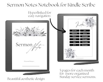 Kindle Scribe digitaal notitieboek, preeknotities, Kindle Scribe-sjablonen, notitieboekje, gelinkte pdf, notitieboekje voor Kindle Scribe Sunday Preek