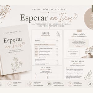 Español Libro de trabajo para el estudio bíblico / Esperar en Dios / Estudio bíblico de 7 días en PDF / Diario con hipervínculos de GoodNotes / Estudio bíblico cristiano imprimible
