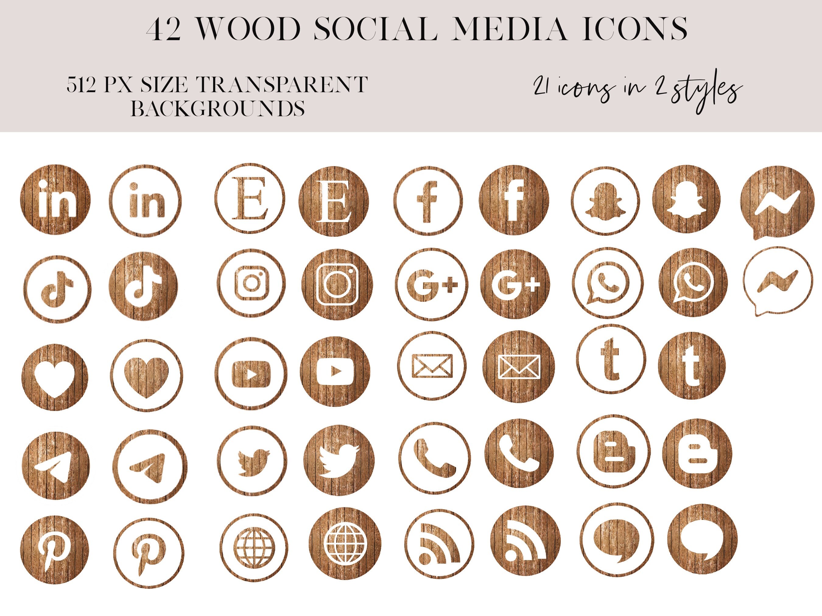 Wood Transparent Social Media Icons, Wooded Social Sharing Icons, Wood ...