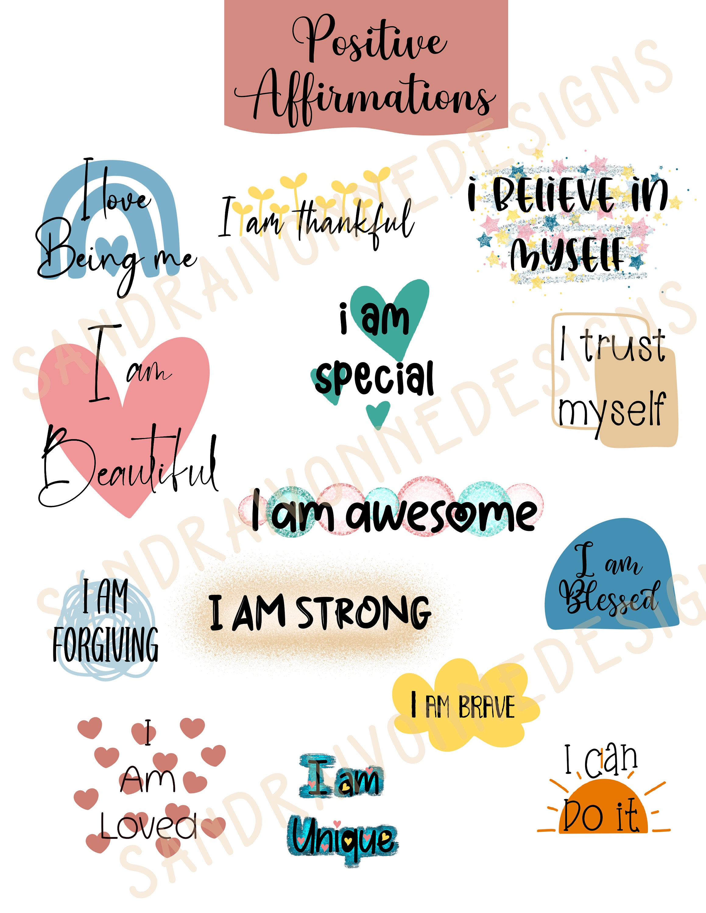 Retro positive affirmation stickers, good vibe stickers, positive