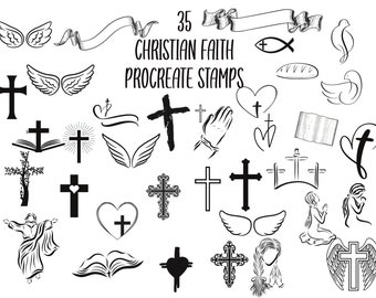 35 procreate Christian brushset , procreate stamps, religious stamps , Faith stamps , brushes , brushset , procreate , cross stamps , bible