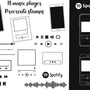 Procreate Stamps, Music Playlist Stamps, Playlist Doodles, Spotify stamps  Stamp Brushset, Music Player Stamps Música iPhone stamp
