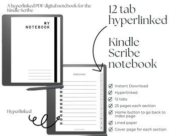 Kindle Scribe digitaal notitieblok met 12 tabbladen, gelinkte pdf (digitale download)