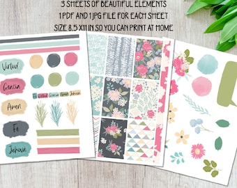 Bible journaling, Clipart Printable Sticker Sheet for Bible Journaling-Faith Planner-Christian Art-Prayer Journal | Peaceful Woman Clipart