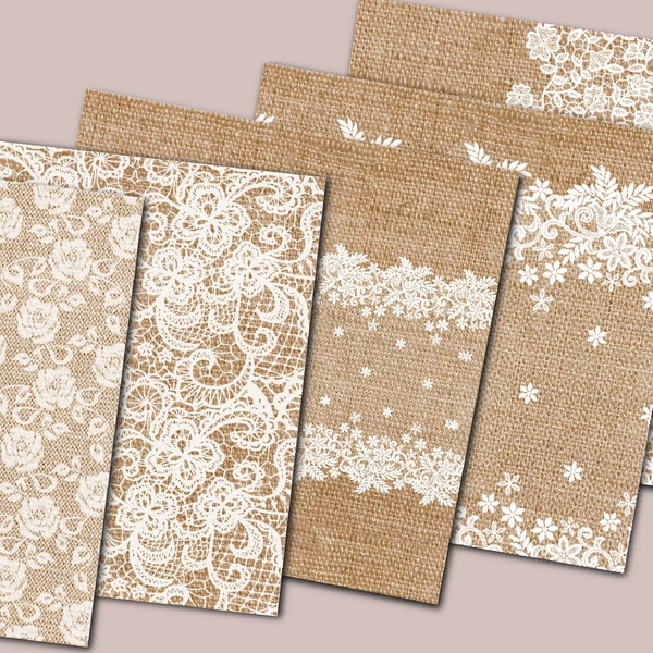 Burlap and Lace Digital Paper | burlap digital paper | white lace digital paper, scrapbook paper | wedding backgrounds textures