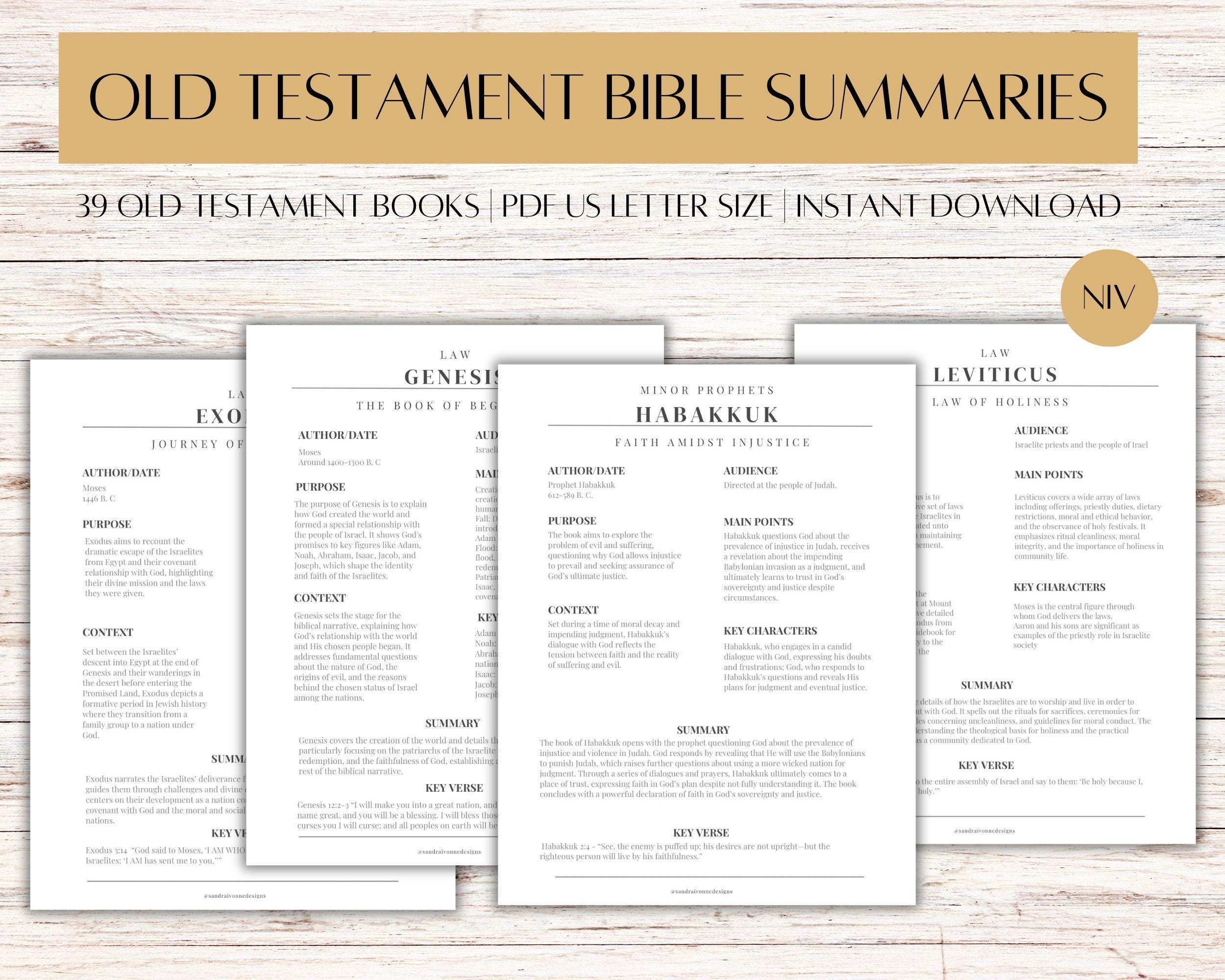 Old Testament Bible Book Summary Printable Book Bible Summary Guide ...