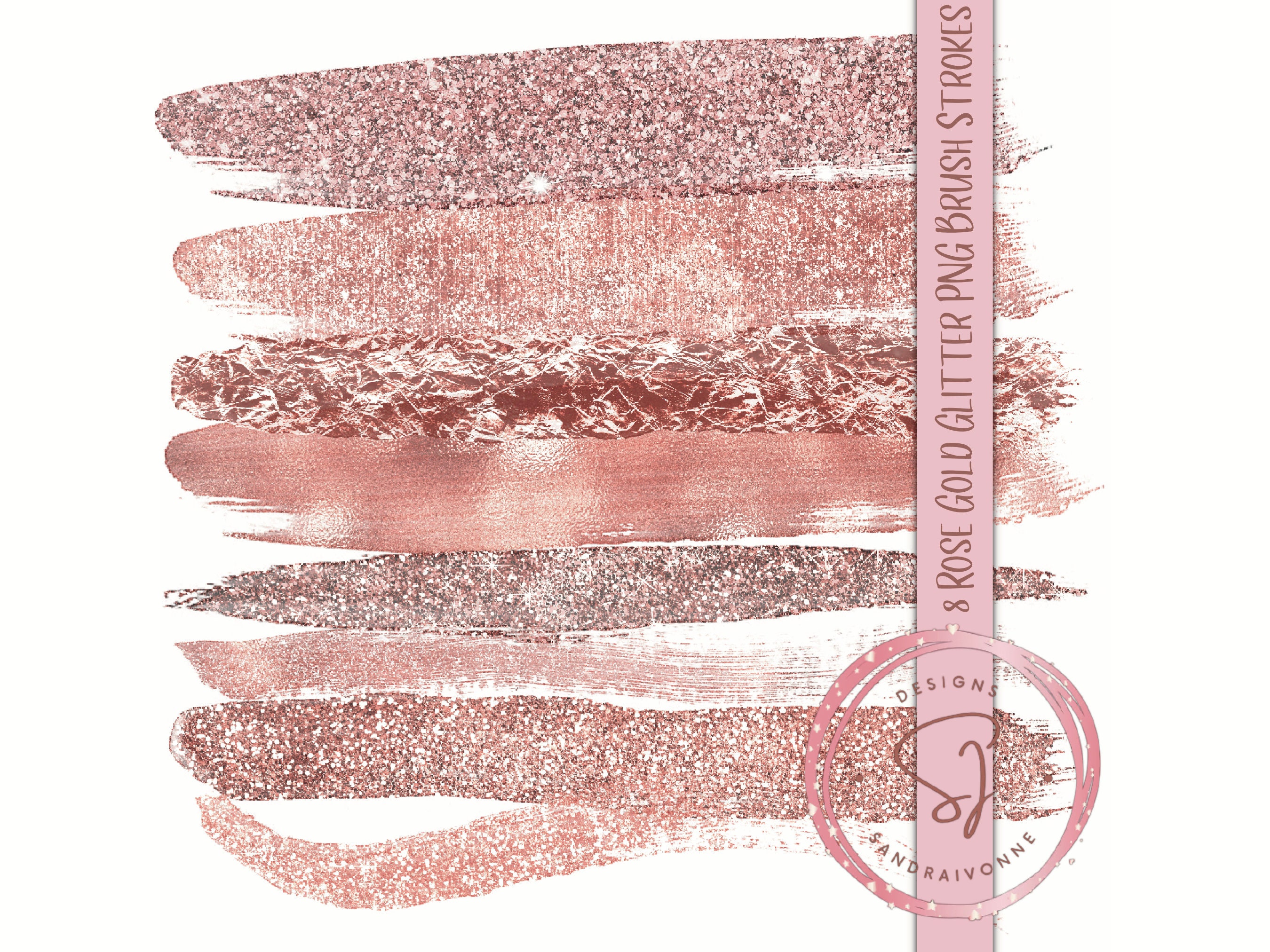 8 Glitter Rose Gold Clip Art Brush Strokes Paint Strokes Glitter Foil ...