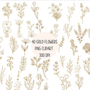 Gold glitzer Wildblumen, Gold floral Clip Art, Glitter Blätter, blumige Clipart, Design-Elemente, botanische png , Goldblumen, png Clip Art