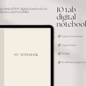 Digital Notebook 10 Hyperlinked Tabs for Goodnotes Notability - Digital Notes Template for Notetaking & Digital Note Book Journal