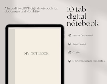 Digital Notebook 10 Hyperlinked Tabs for Goodnotes Notability - Digital Notes Template for Notetaking & Digital Note Book Journal