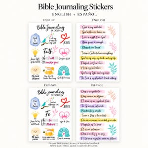 Pegatinas para diario bíblico, inglés + español, planificador de fe cristiana (descarga digital). Pegatinas digitales para la Biblia. Imprimible Cristiano