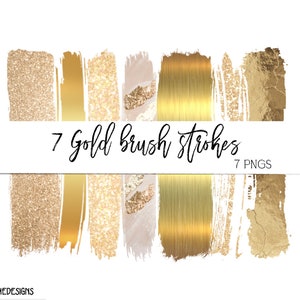 7 gold strokes 7 png clip art designs glitter foil strokes goodnotes sticker Instagram transparent background gold clipart NOT for procreate