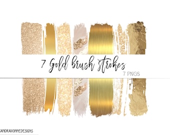 7 gold strokes 7 png clip art designs glitter foil strokes goodnotes stickers Instagram transparent background cute gold clipart