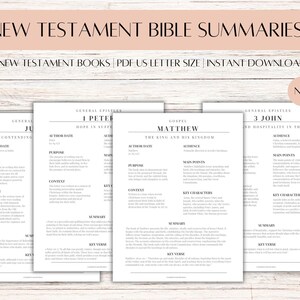 New Testament Bible Book Summary Printable Book Bible Summary Guide Bible Book Review Bible Study Tool  New Testament Note Study Guide NIV